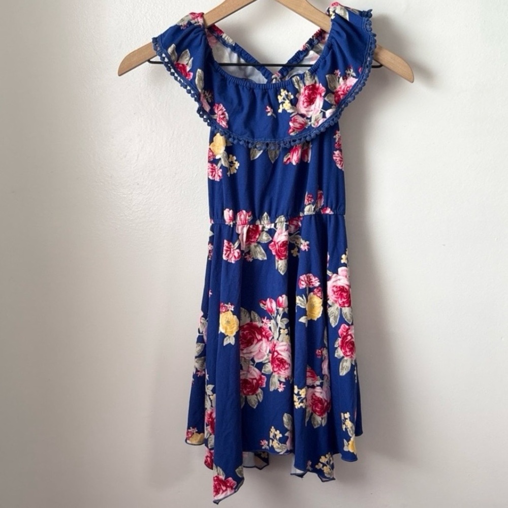 girls zunie blue and pink floral ruffle dress
